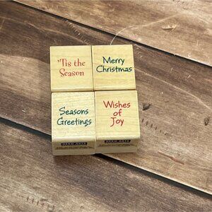 2002 HERO ARTS HOLIDAY THEMED WOOD MOUNTED RUBBER STAMP SET OF 4 WINTER WISHES